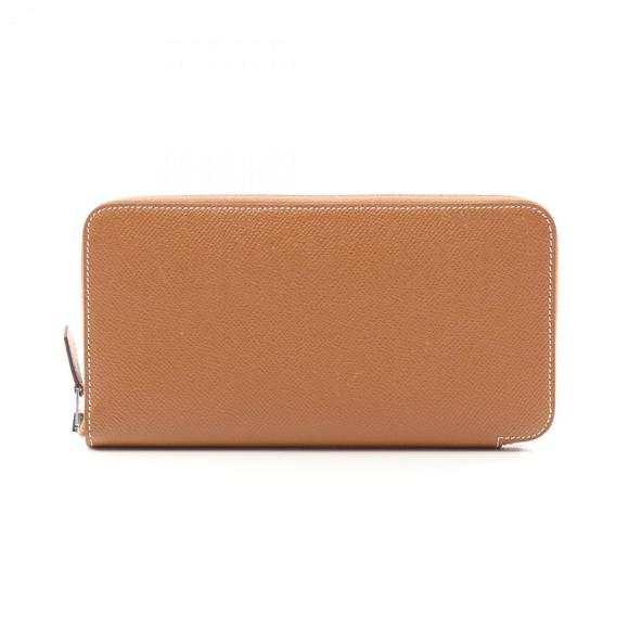 Hermes HERMES Azap Long Silk In Gold Round Wallet Epsom Leather Women's Brown - Picture 1 of 10